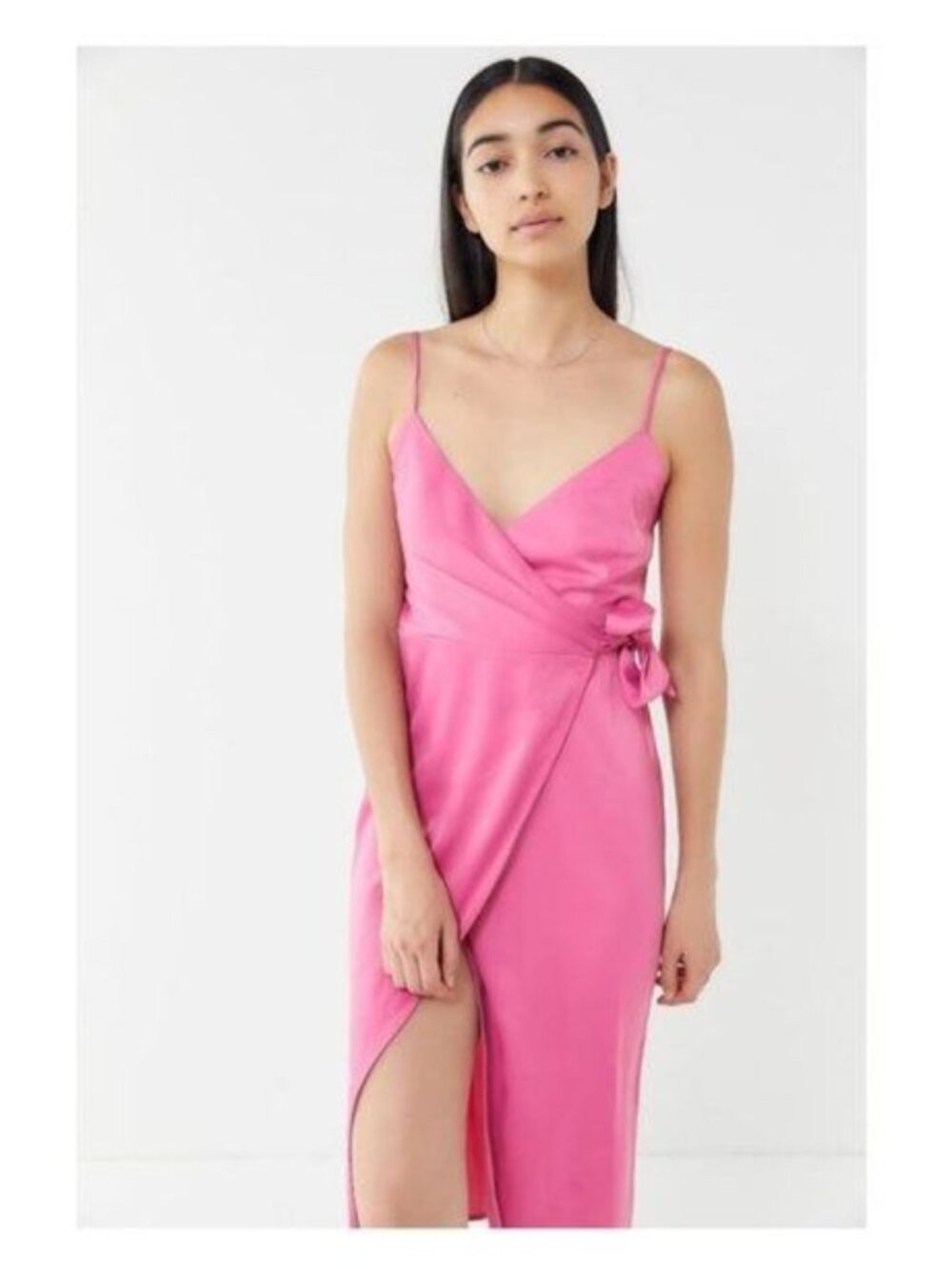 UO Quinn Wrap Midi Dress in Pink - S